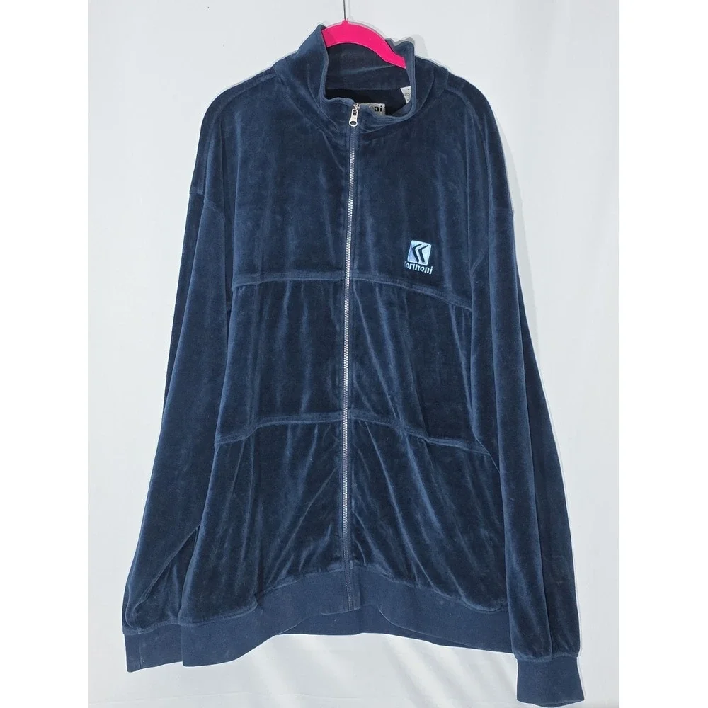 VINTAGE Karl Kani Jacket XL‎ Navy Velour Track Jacket Full Zipper Coat Outdoors